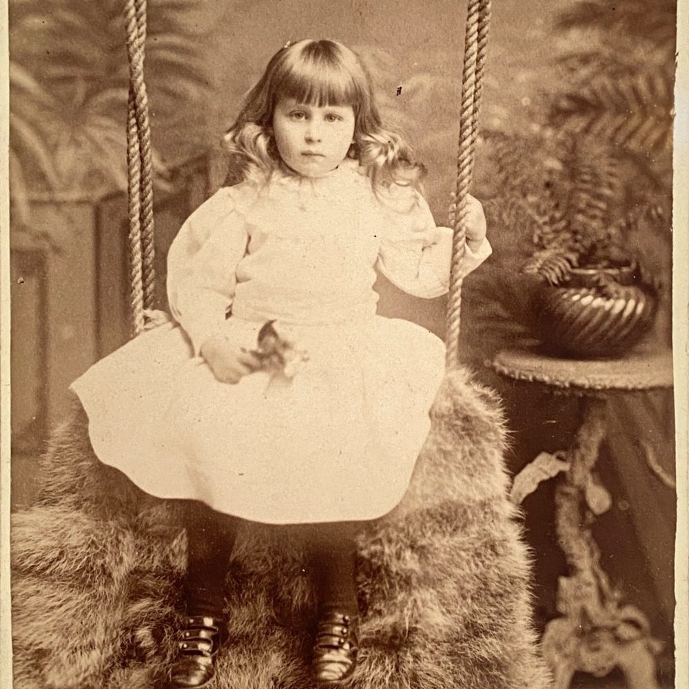c1880 Ornate Cabinet Card Young Girl Swing Portrait Charles Seavy London England